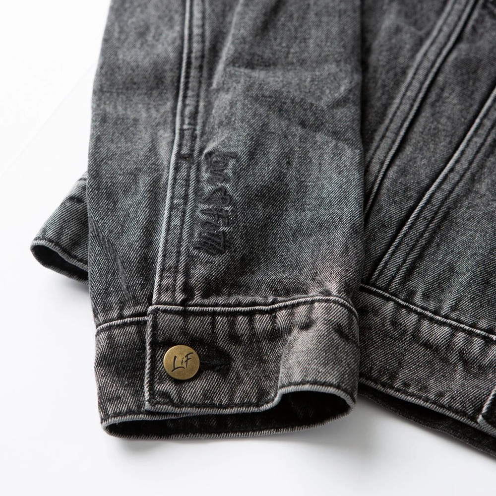 Love In Faith Vintage Washed Faith Cross Denim Jacket Embroidered Black - Picture 5 of 8